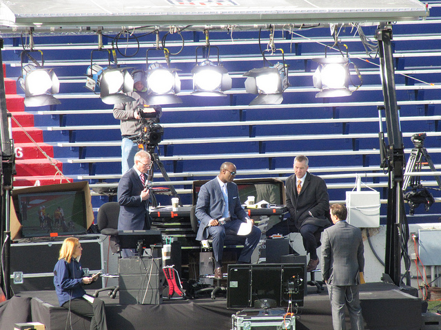 Mike Mayock and the NFL Network crew at Senior Bowl practice.