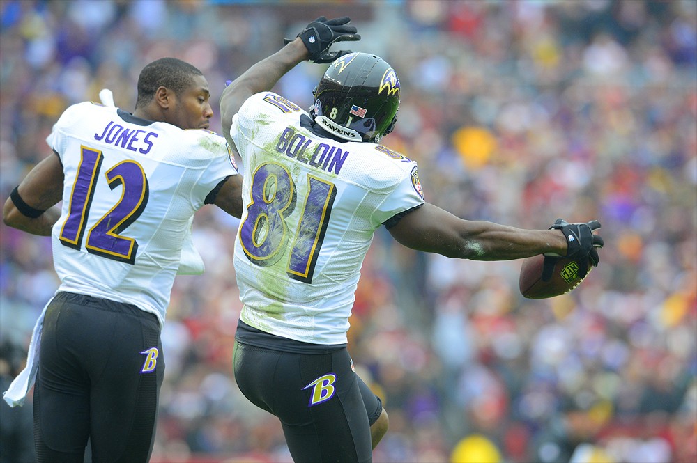 Anquan Boldin (81) and Jacoby Jones (12)